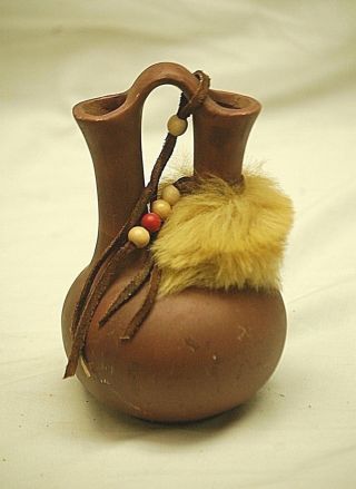 Southwest Style Brown Double Bud Wedding Vase W Leather Wooden Beads Faux Fur B