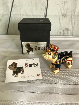 Sparky Patriotic Bulldog Enamel Rhinestone Trinket Box Art Form Fine Collectible