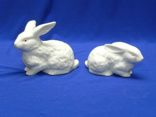 2 Vintage White Ceramic Porcelain Easter Bunny Rabbit Figurines Japan