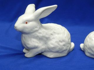 2 Vintage White Ceramic Porcelain Easter Bunny Rabbit Figurines Japan 2