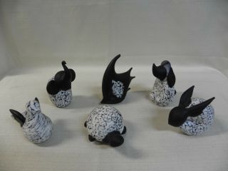 Animal Blown Art Glass Figurine Black White Elephant Rabbit Dog Turtle Fish Bird
