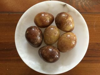 Set Of 6 Vintage Large Brown Italian Italy Alabaster Marble Natural Stone Eggs