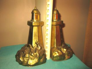 Pm Craftsman Brass 7 " H X 4 " W Lighthouse Bookends 3 Lbs Each,  Round Label,