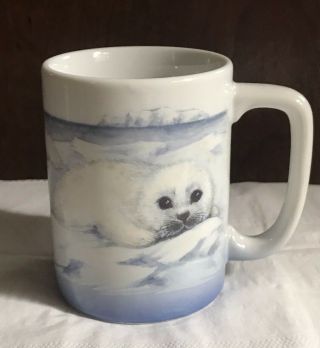 Otagiri Japan Baby White Arctic Snow Harp Seal Pups Pup Ceramic Coffee Cup Mugs