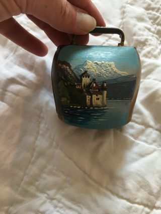 Vintage Swiss Hand Painted Metal Goat/cow Bell,  Chillon Castle Scene