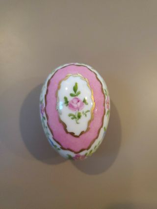 Fine Porcelain Limoges France Egg Shaped Trinket Jewel Box W/gold Painted Roses