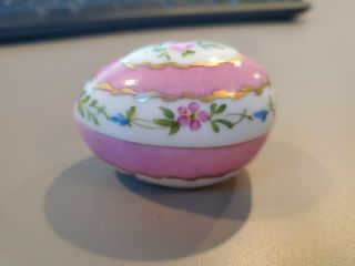 Fine Porcelain Limoges France Egg Shaped Trinket Jewel Box w/Gold Painted Roses 4