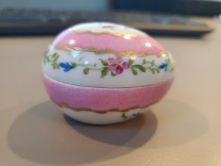 Fine Porcelain Limoges France Egg Shaped Trinket Jewel Box w/Gold Painted Roses 5