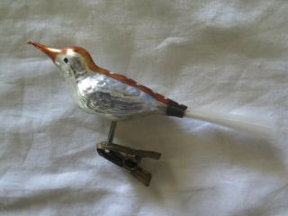 GLASS CHRISTMAS TREE DECORATION SILVER & GOLD BIRD c1950s 11 cms in TOTAL LENGTH 3