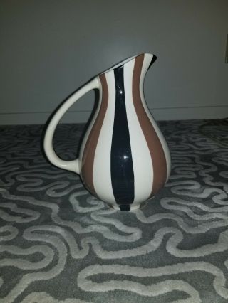 Brown Black Stripes Jonathan Adler Art Pottery Modernist 10 " Pitcher Happy Home