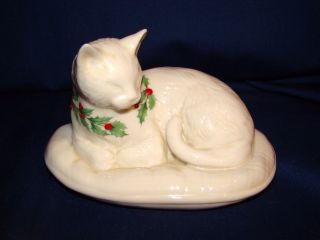 Lenox Holiday China Jewels Cat On Pillow Figurine