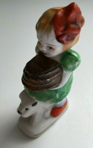 Vintage Ceramic Blond Girl Holding Chocolate Cake W/dog Figurine Japan 4 " Tall