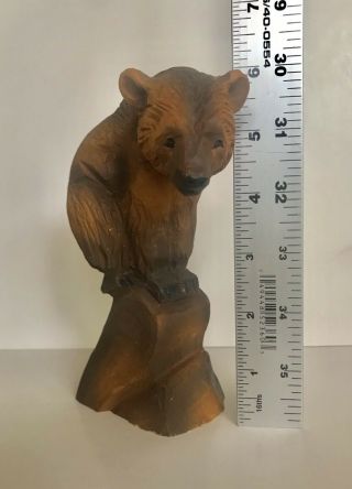 Vintage Henning Wood 6” Brown Bear Cub On Cliff Carving - Hand Carved In Norway