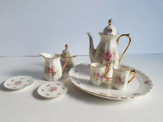 Miniature Tea Set Avon Teapot Cream Sugar Cups And Plates Pink Rose