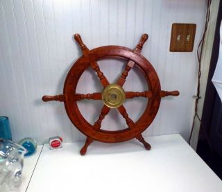 Large Solid Wood & Brass 24 " Ship 
