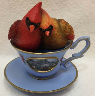Thomas Kinkade Tea - Lightful Tweet Treats Red Cardinals Love Birds Cup Figurine