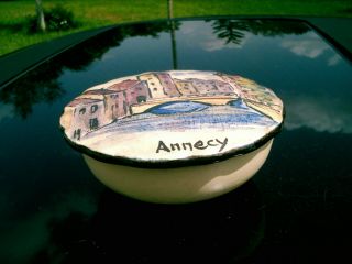 Nissy Le Potier Annecy Covered Signed Pottery Bowl City Scene Hand Painted Top