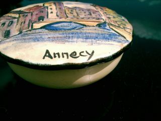 nissy le potier annecy COVERED SIGNED POTTERY BOWL CITY SCENE HAND PAINTED TOP 2