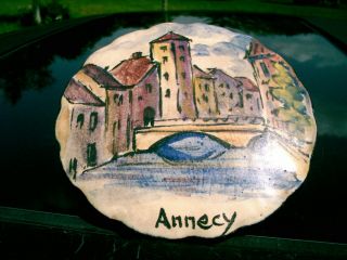nissy le potier annecy COVERED SIGNED POTTERY BOWL CITY SCENE HAND PAINTED TOP 3