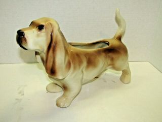Vintage Puppy Ceramic Basset Hound Large Dog Planter Heavy Pottery For Plants
