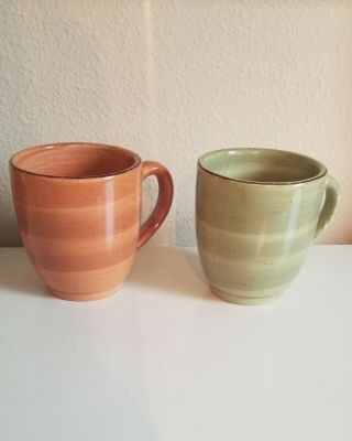 Set Of 2 Hausenware Green And Yellow/orange Swirl Large Mugs