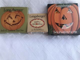 Longaberger Pottery 2 Jack O’lantern Tie - Ons And Happy Halloween Tie - On Basket