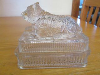 Vintage Clear Ribbed Glass Scottie Terrier Dog Cigarette Box Dresser Jar