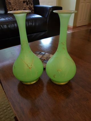 Green Vintage Glass Vase X2