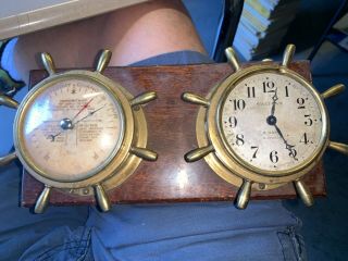 Waltham Ships Clock W/barometer Or Restore