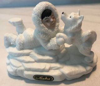 Iaac Exclusive Twin Oaks Bisque Porcelain Eskimo Inuit With Dog Alaska