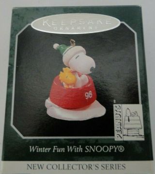 1998 Hallmark Winter Fun With Snoopy Ornament 1st Series Peanuts Dog Dish First