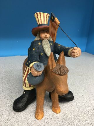 Williraye Folk Art Collectible " Uncle Sam Riding Donkey " Ww1326