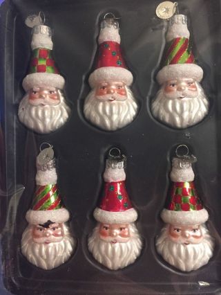Set Of 5 Christopher Radko Santa Claus 3 1/4 " Mercury Glass Ornaments Christmas