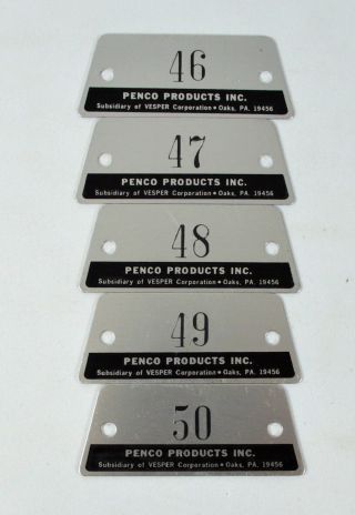 5 Vintage Penco Vesper 46 - 50 Metal Locker Number Plates /trapezoid Basket Tags