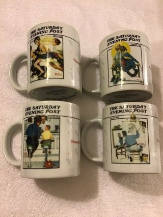 Norman Rockwell Saturday Evening Post 4 Pc Coffee Mugs/cups 1992