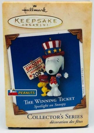 2004 The Winning Ticket Hallmark Ornament Spotlight On Snoopy 7 3
