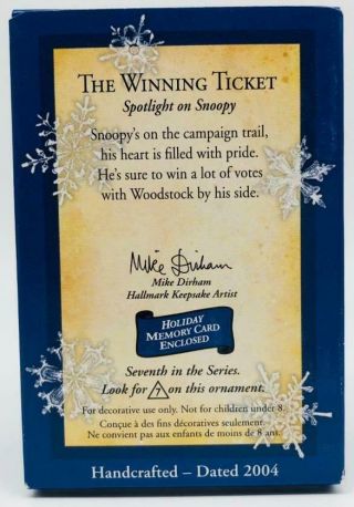 2004 The Winning Ticket Hallmark Ornament Spotlight On Snoopy 7 4