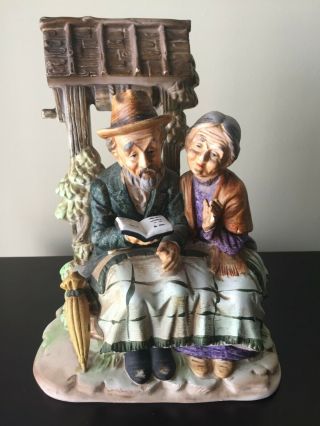 Vintage Norleans Porcelain Old Man And Woman At Wishing Well Figurine