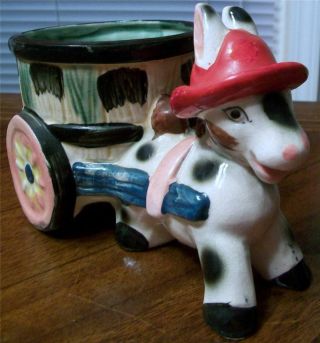 Cute As Can Be Vintage Donkey Pulling Cart - Colorful Planter