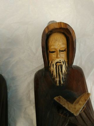 set of 2 wooden monk priest hand carved bookends.  Chipped shroud 3