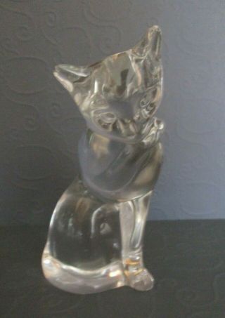 Lenox Clear Crystal Glass Cat Kitty Licking Paw Bath Stamp On Bottom Figure