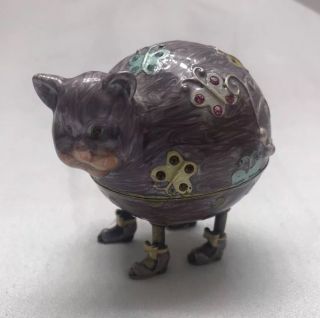 Whimsical Trinket Box Purple Cat Kitty Crazy Cat Lady Novelty 3” Heavy Crystals