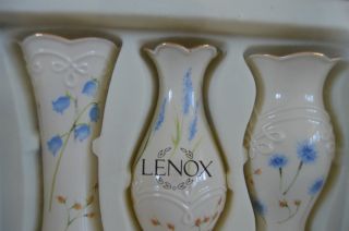 3 Classic Lenox Floral Bud Vases Cream w Blue & Rose Flowers Gold Trim SPRING 3