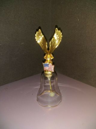 Patriotic Glass Bell With Metal Gold Tone Eagle & American Flag 4.  75 "