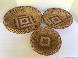 Vintage Native American round Baskets Bowls stackable wicker hand woven set of 3 3