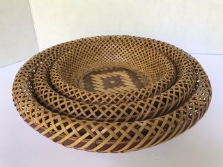 Vintage Native American round Baskets Bowls stackable wicker hand woven set of 3 5