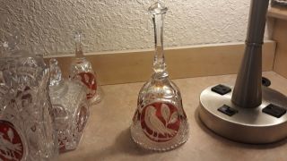 Vintage W Germany Echt Bleikristall Lead Crystal Ruby Red Bird Bell Clear Glass 2