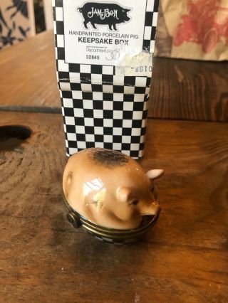 Dept 56 Jam Bon “pig In A Basket” Hand Painted Porcelain Keepsake Trinket Box