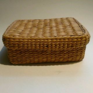 Vintage Hand Woven Sweet Grass Rectangular Sewing Basket With Lid