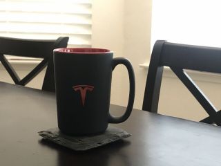 Tesla Red Logo On Matte Black Tall Coffee Mug Cup